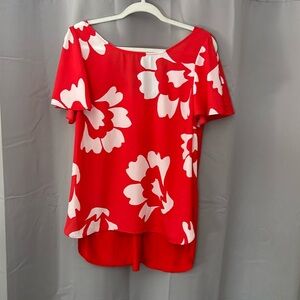 Kaari Blue floral mixed media XL split sleeve blouse